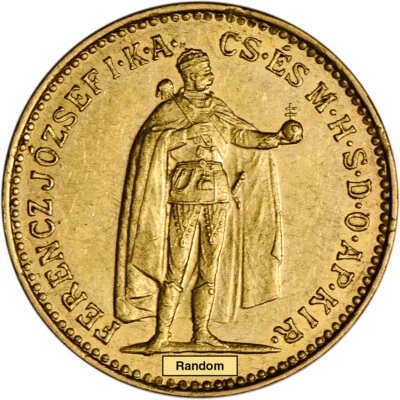 Hungría Oro 10 Coronas .0980 OZ - Francisco José I - Circo Promedio - Fecha Aleatoria Foto 1 de 2
