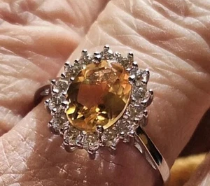 Anello In Argento Massiccio S925 Con Quarzo Citrino Naturale - Foto 1 di 9