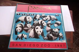 RARE ONE OF A KIND Vintage 1987 San Diego Zoo Panda Wall Hanging - FRAMED 20X20 - Picture 1 of 11