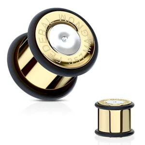 Magnum Bullet Gold Plated 316L Surgical Steel Ear Plug Tunnel Stretcher - Picture 1 of 1