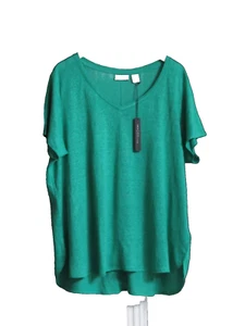TAHARI Green 100% Linen V-Neck Short Sleeve Top Shirt Size 1X NWT - Picture 1 of 2