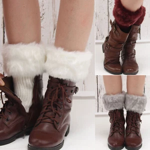 Mujeres Invierno Cálido Calentadores de Piernas Cortas Crochet Calcetines Legging de Piel - Imagen 1 de 11
