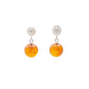 Sparkling Baltic Amber and Silver Earrings with CZ Unique Design Handmade - Picture 1 of 8