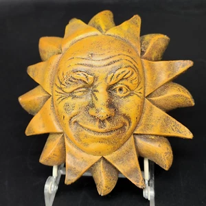 Ceramic Winking Sun Hanging Plaque Sculpture Décor Celestial Collection Orange - Picture 1 of 14