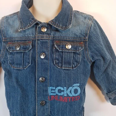 Chaqueta Jean Bebé Ecko Unltd Talla 24 Meses ~ Denim Logo Bolsillos a Presión / A125 Foto 1 de 4