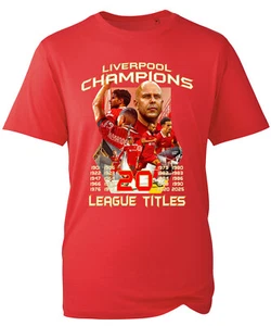 Liverpool T Shirt, Champions 2025 Football 20 Times League Winners Unisex Top - Picture 1 of 4