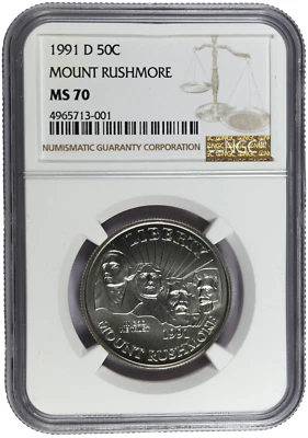 1991-D NGC MS70 Mount Rushmore Modern Commemorative Clad Half Dollar - Image 1 of 2