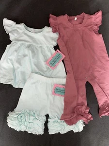 Babygirl Size 6-9 Months Outfit Set Ruffle Sleeves Light Blue & Pink Bundle - Picture 1 of 8