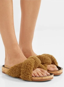 CHLOE SHOES KERENN SHEARLING SLIDES FLAT MULES $595 taglia IT 37 US 7 - Foto 1 di 15