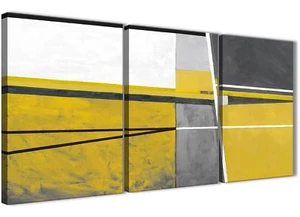 3 Panel Mustard Yellow Grey Painting Bedroom Canvas Art - Abstract 3388 - 126cm - Picture 1 of 5
