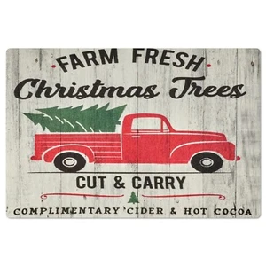 Vintage Metal Sign Retro Christmas Tree Red Truck Farm Fresh Home Yard Bar Club - Picture 1 of 4