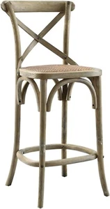 25.5" High Cross Back Gray Wood Counter Height Stool with Natural Rattan Seat - Picture 1 of 10