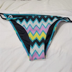 NWOT Volcom L Chevron Gromit Back Side-Tie Cheeky Bikini Swim Bottom 117460 - Picture 1 of 2