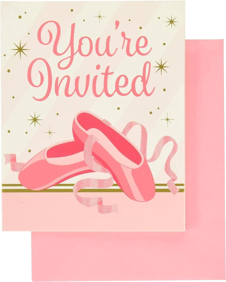 Twinkle Toes Ballerina Dance Girl Kids Birthday Party Invitations w/Envelopes - Image 1 of 1
