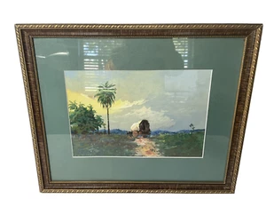 Jose Rios Pinto B1926 Vintage Gouache Painting Wagon South America Framed - Picture 1 of 14