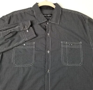 Michael Brandon Button Up Shirt Men’s Large Black Gray Check Pockets Long Sleeve - Picture 1 of 9