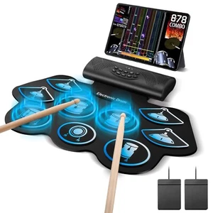Electric Drum Set, 9-Pad Kids Electronic Drum Set Built-in Speaker ,Bluetooth - Picture 1 of 11