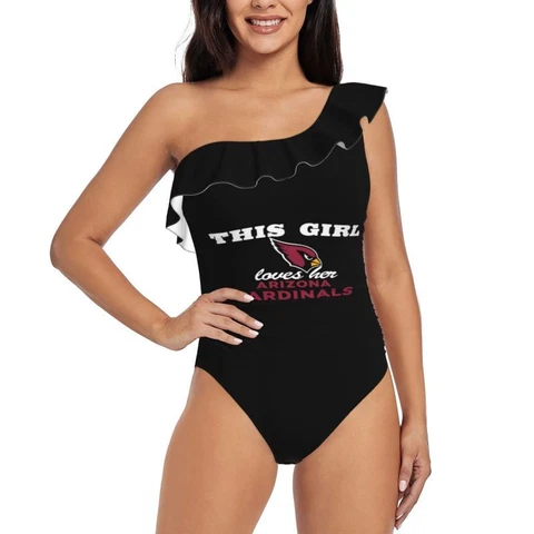 This Girl Loves Her Arizona Cardinals Women's One Shoulder Ruffle Swimsuits Cover