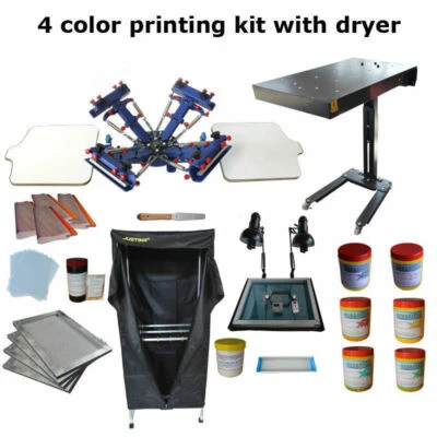 Updated 4 Color 2 Station Silk Screen Printing Kit Printer & Dryer DIY Material - Image 1 of 4