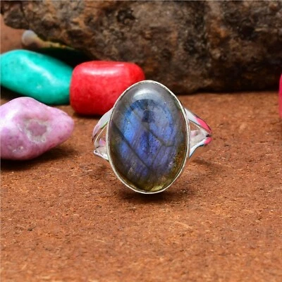 Bella Pietra Labradorite 925 Argento Sterling Handmade Anello Tutte le Misure - Immagine 1 di 3