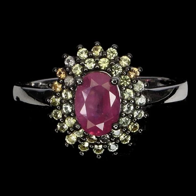 Black Friday 925 Sterling Silver Ring Oval Ruby Sapphire Diamond Cut Jewelry 7 - Image 1 of 4