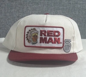 Vintage Red Man Chewing Tobacco Red Snapback Patch Trucker Hat /Cap -Made In USA - Picture 1 of 7