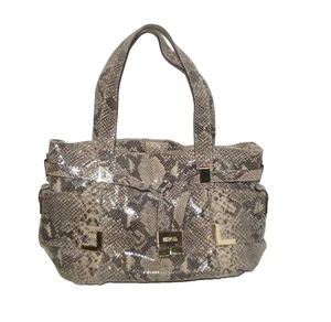 MICHAEL KORS Gray Tan Black Snakeskin Print Satchel Bag Tote Purse - Picture 1 of 8
