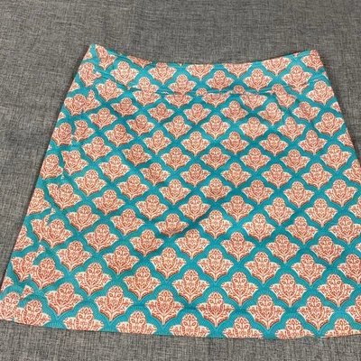 SKIRTIN AROUND Lightweight Mosaic Print Side Zip Skirt Teal Orange SZ 6 Cotton - Image 1 of 4