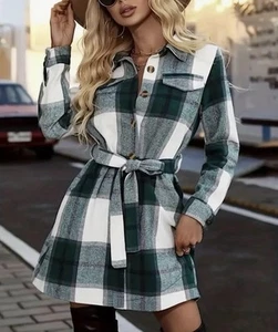New XL Women’s Emerald Plaid Flannel Shacket 3/4 Length Coat - Picture 1 of 5