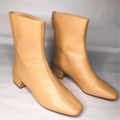 J. Crew Roxie квадратный носок центр шва кожаный каблук ботильоны верблюд молнии 6,5 - Изображение 1 из 4