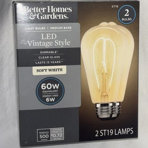 2 Pack LED Vintage Edison Type Light Bulbs, 6 Watt 60W Equivalent ST19 Dimmable - Picture 1 of 21