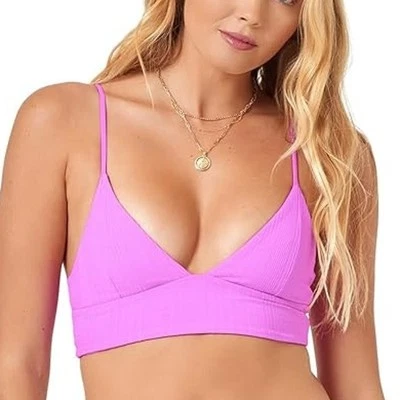 NWT L*Space Women's Ribbed Pointelle Winnie Bikini Swim Top Bright Fuchsia SZ M - Image 1 of 4