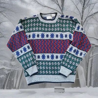 Vintage Van Heusen Sweater Size M Grandpa Style Geometric Design Knit Men's - Image 1 of 4