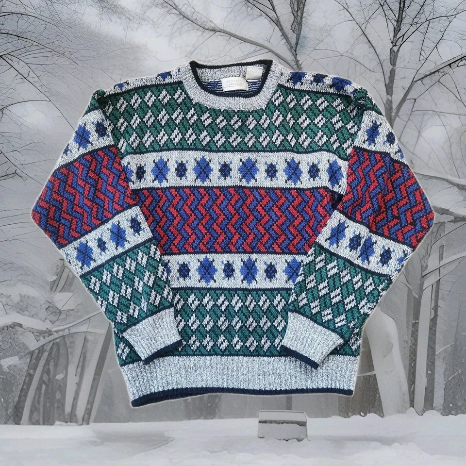 Vintage Van Heusen Sweater Size M Grandpa Style Geometric Design Knit Men's - Image 1 of 4