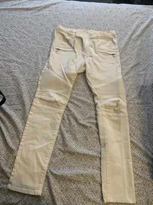 Jeans masculino estilo motociclista Balmain Paris tamanho 34 feito na Itália branco - Imagem 1 de 4