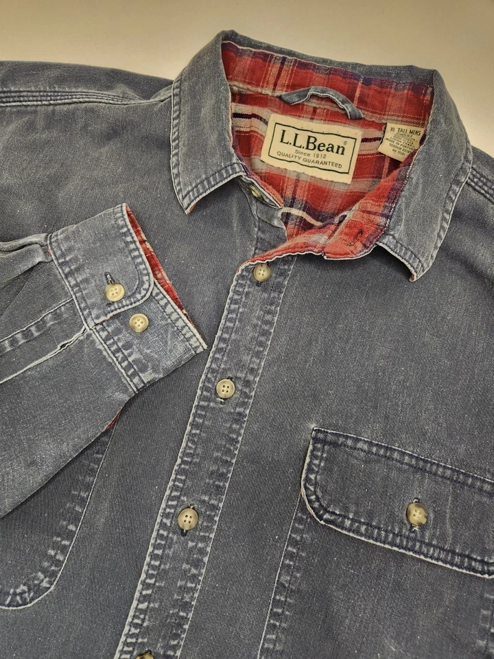 DE COLECCIÓN L.L. Camisa Huracán Forrada de Franela Frijol Para Hombre XLT Azul Cazadora con Botones Foto 1 de 4