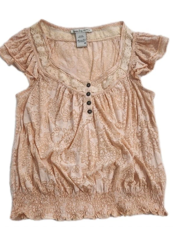 Top Campesino Boho Ribete Encaje American Rag Cie - Estampado Floral - Talla M Foto 1 de 4