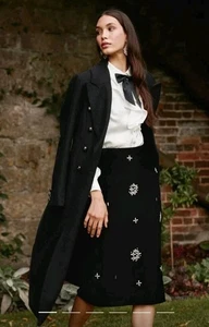 Monsoon Carola Velvet Skirt Black, Size 16. New With Tags/ slight stitch defect - Picture 1 of 11