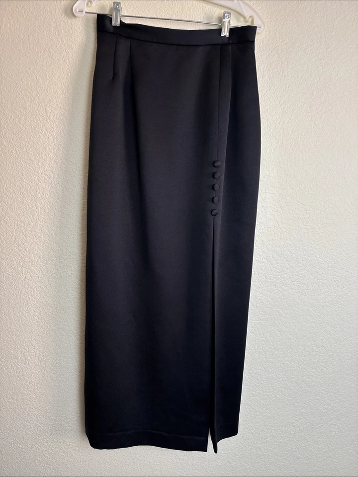 Alex Evenings Women's Skirt Maxi Black Satin Lined Back Zip Front Slit Size 12 - Image 1 of 3