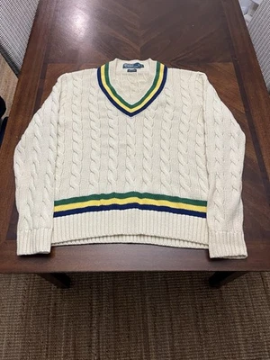 VTG Polo Ralph Lauren Varsity Cricket Sweater Sz Large V-Neck Cable - Image 1 of 4