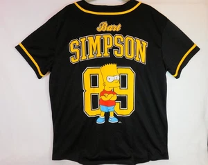 Bart Simpson Shirt Men's XL Black Yellow Simpsons Eat My Shorts Baseball Jersey - Picture 1 of 14