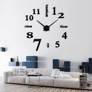 3D Large Wall Clock Modern DIY Sticker Mirror Surface Art Design Home Room Decor - Picture 1 of 12