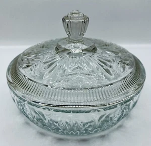 Avon Vanity Powder Box Candy Dish Trinket Clear Glass Bowl With Lid Vintage - Picture 1 of 6
