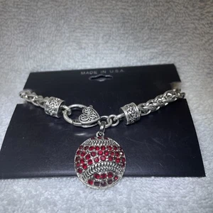 Baseball Rope Bracelet, Red Rhinestones #5 - Picture 1 of 2