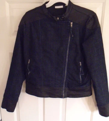 Chaqueta Denim New York & Co Mujer M Azul Oscuro Jean con Cremallera Borde Negro Nueva York Foto 1 de 4