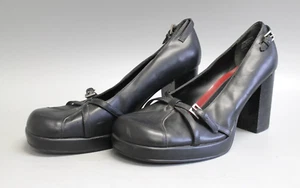 SCARPE VINTAGE MUDD 'GWYNETH' ECOPELLE NERE PLATEAU TACCO GROSSO DONNA TAGLIA 10M - Foto 1 di 11