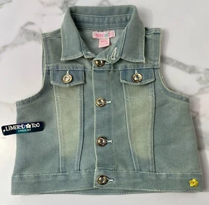 Limited Too Girls Blue Denim Vest Sz M/5T Bling Button Embroidered Yellow Flower - Picture 1 of 12