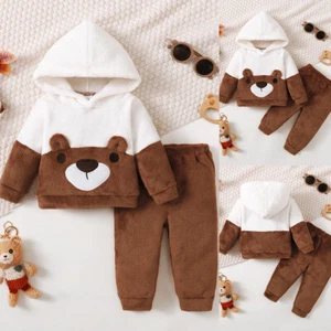 Teddy Bear Toddler Baby Boy Winter Hoodies Sweatshirt Pants Set Tracksuit Outfit - Picture 1 of 15