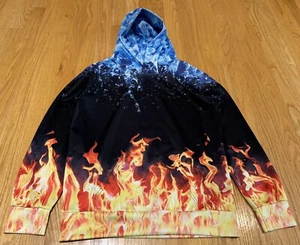 Boys Fire & Ice Zip Hoodie Jacket Sz L, Flames Orange Black & Blue - Picture 1 of 3