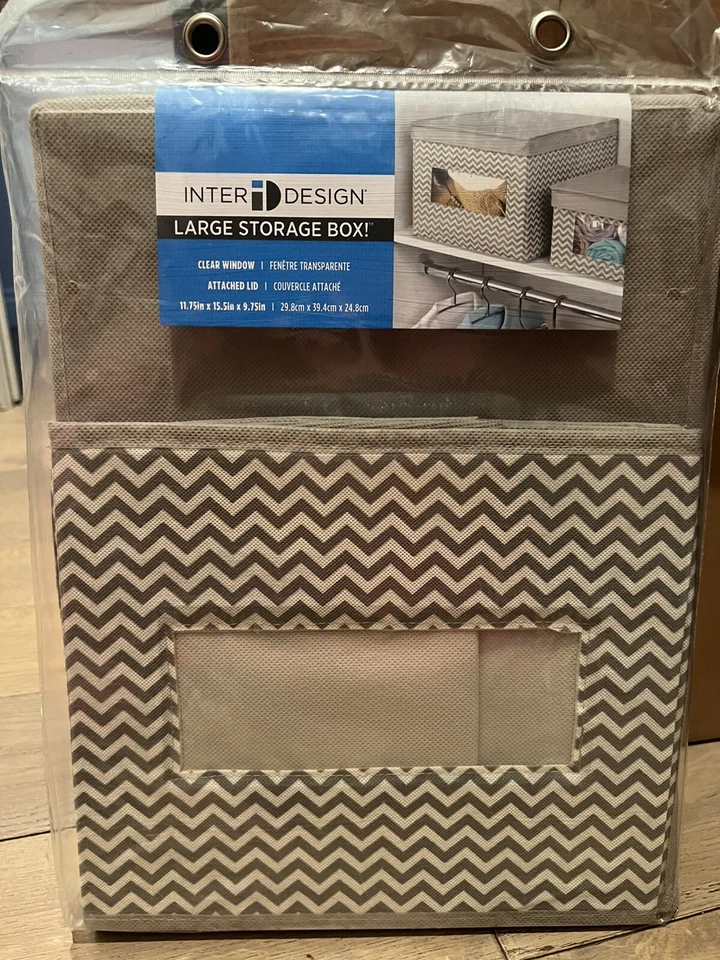 I-Design Large Collapsible 11.75 X 15.5 X 9.75 Gray Chevron Flip Lid NWT - Image 1 of 4